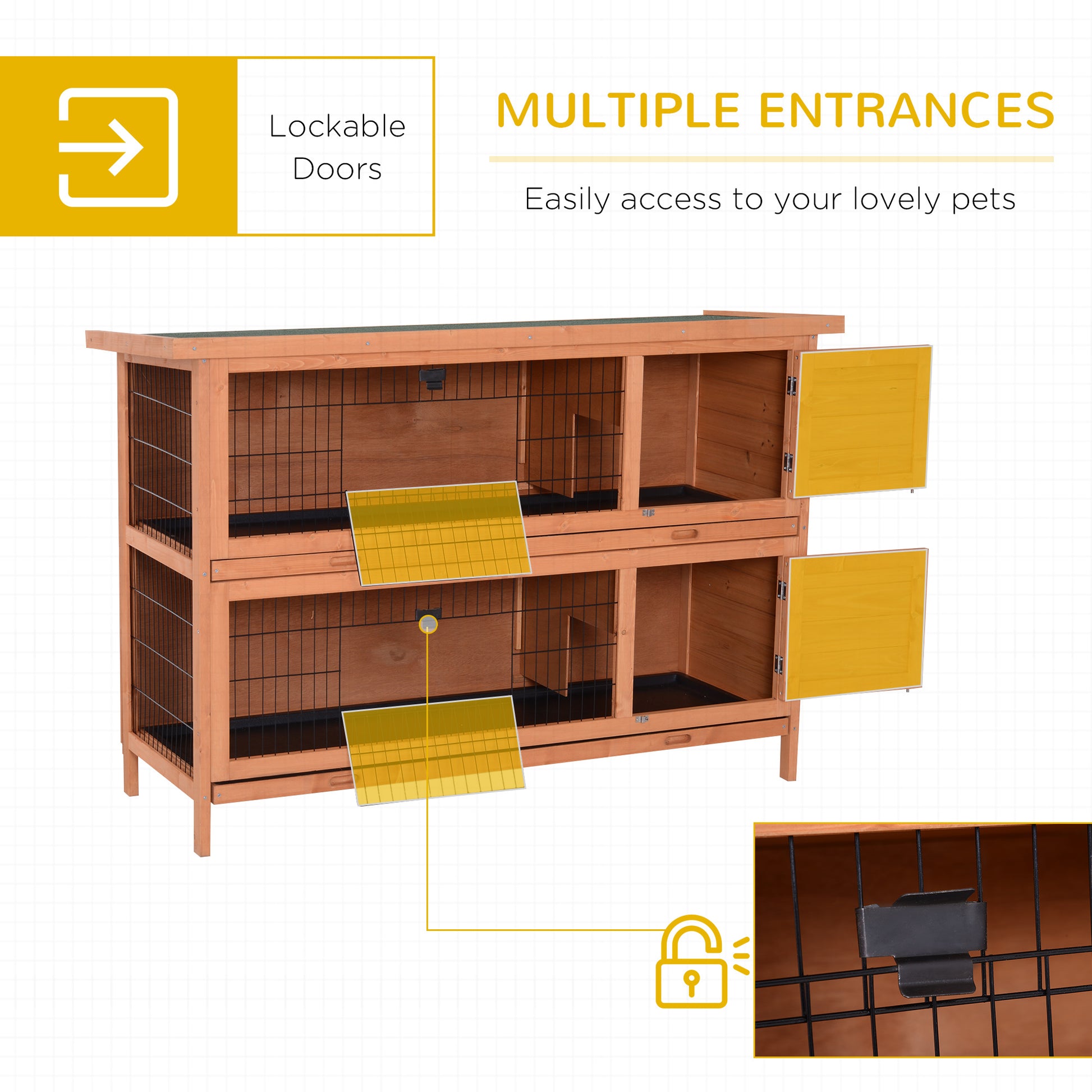 PawHut Double Decker Rabbit Hutch 4FT Guinea Pig Cage with No Leak Trays for Outdoor, Orange