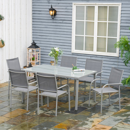 outsunny-7-piece-garden-dining-set-outdoor-table-and-6-stackable-chairs-steel-frame-tempered-glass-top-table-mesh-seats-grey