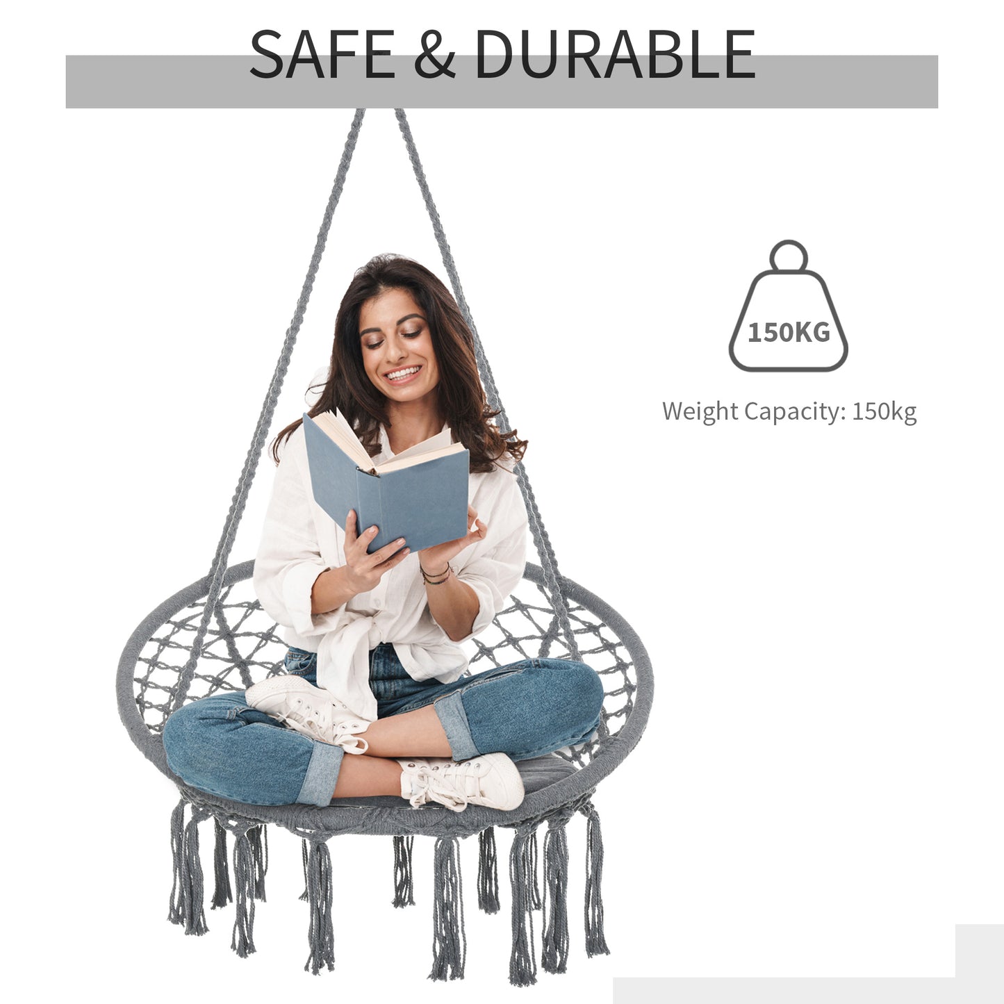 outsunny-cotton-polyester-blend-macrame-hanging-chair-swing-hammock-for-indoor-outdoor-use-with-backrest-fringe-tassels-grey