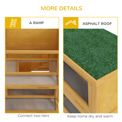 PawHut Two-Tier Rabbit Hutch, with Removable Trays, for 1-2 rabbits - Brown