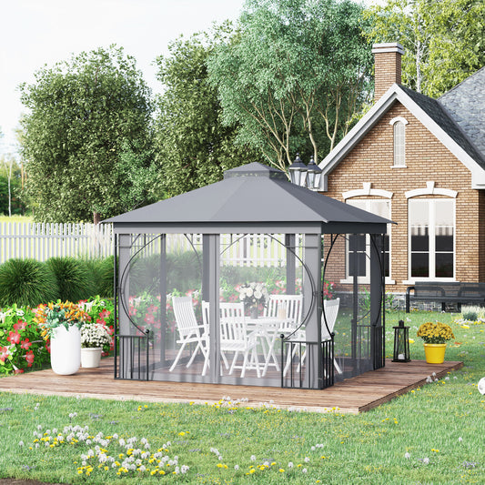 outsunny-3-x-3-m-garden-gazebo-patio-party-tent-shelter-outdoor-canopy-double-tier-sun-shade-metal-frame-light-grey