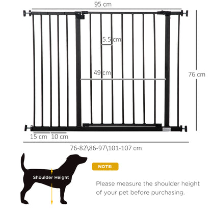 PawHut Dog Gate Pet Safety Gate Stair Barrier Auto Close Door Adjustable 76 - 107 cm, Black