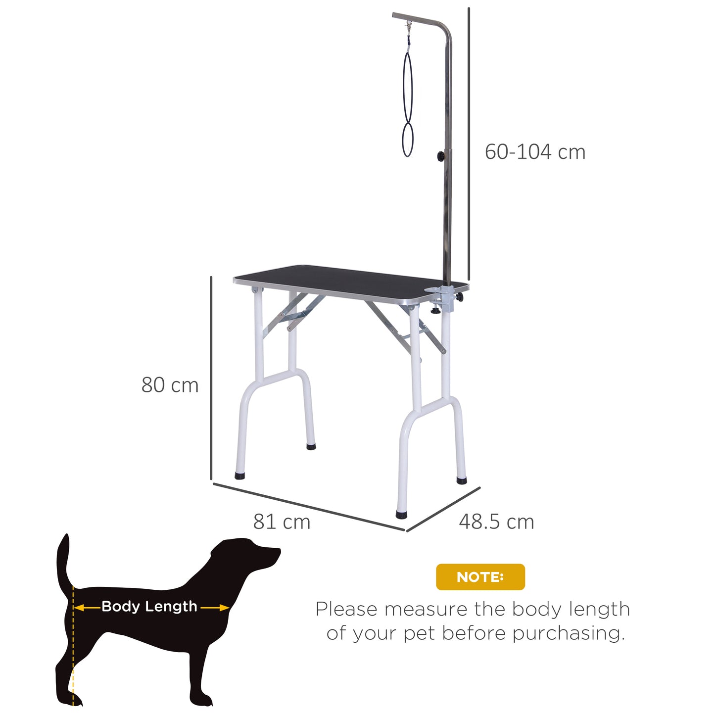 PawHut Folding Pet Grooming Table for Small Dogs with Adjustable Grooming Arm Max Load 30 KG, 81x48.5x80 cm