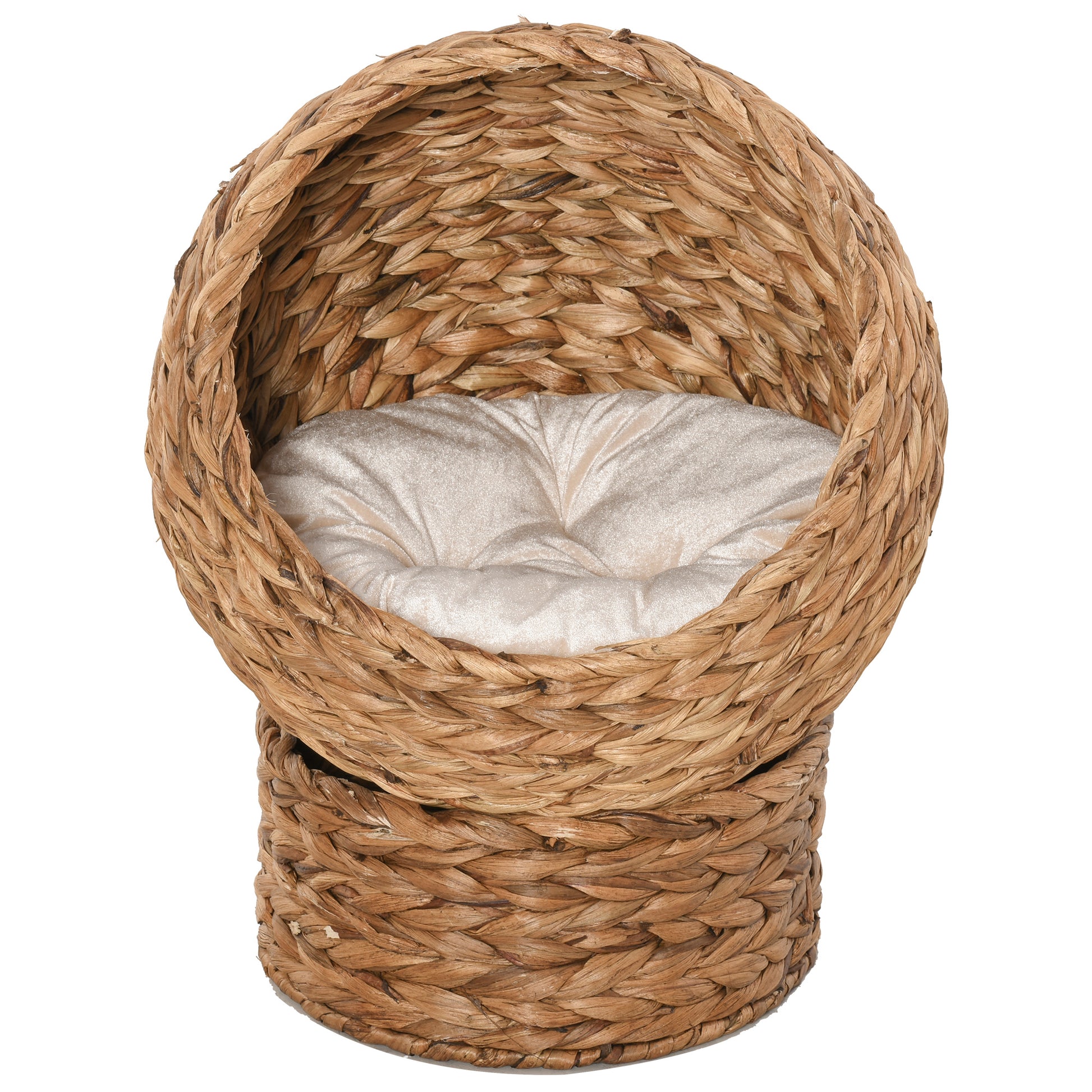 PawHut Wicker Cat Bed, Raised Rattan Cat Basket with Cylindrical Base, Soft Washable Cushion, Brown, 42 x 33 x 52 cm