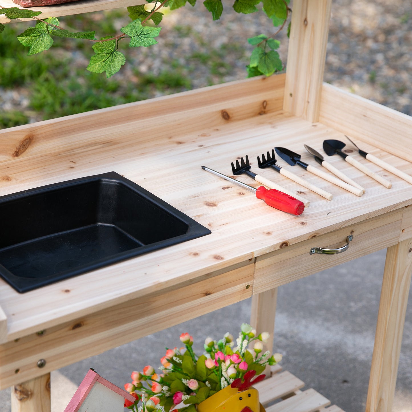 outsunny-garden-potting-bench-table-wooden-work-station-outdoor-planting-workbench-with-2-wheels-sink-drawer-large-storage-spaces-92x45x119cm