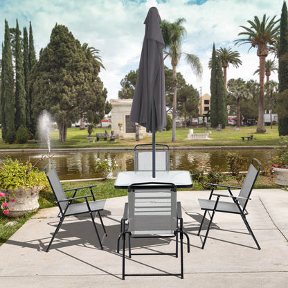 outsunny-5-piece-garden-dining-set-outdoor-dining-furniture-4-folding-chairs-glass-top-table-with-parasol-hole-texteline-seats-black