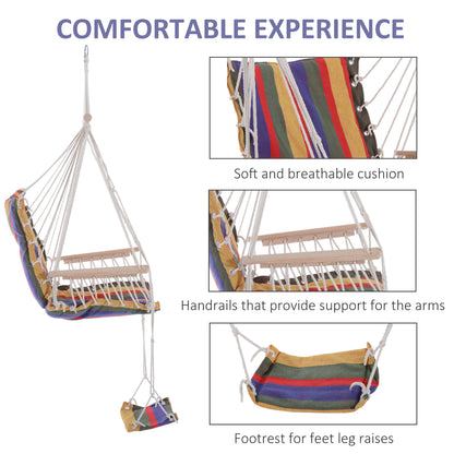 outsunny-outdoor-hammock-hanging-rope-chair-garden-yard-patio-swing-seat-wooden-w-footrest-armrest-cotton-cloth-red