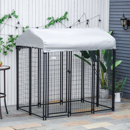 PawHut Outdoor Dog Kennel, Dog Run with UV-Resistant Canopy & Lockable Design, Metal Playpen Fence for Large and Medium Dogs, 183 x 121 x 183 cm