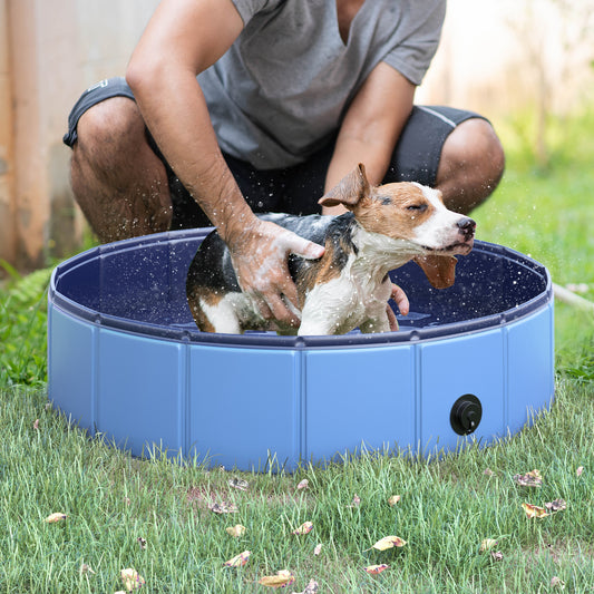 PawHut Pet Swimming Pool, Foldable, 80 cm Diameter-Blue