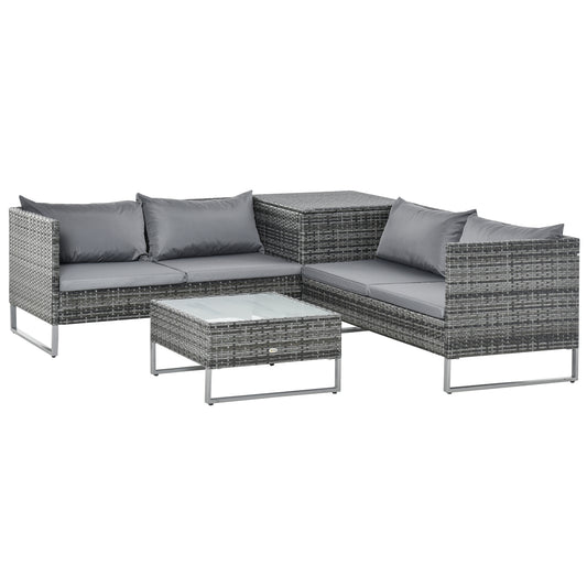 outsunny-4-pcs-garden-rattan-wicker-outdoor-furniture-patio-corner-sofa-love-seat-and-table-set-with-cushions-side-desk-storage-mixed-grey