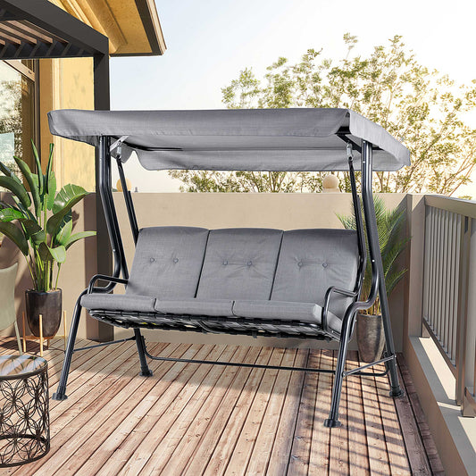 outsunny-3-seater-outdoor-garden-swing-chairs-thick-padded-seat-hammock-canopy-porch-patio-bench-bed-grey