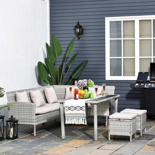 outsunny-6-seater-garden-outdoor-patio-rattan-corner-dining-set-wicker-sofa-foot-stool-dining-table-with-white-cushions-mixed-grey