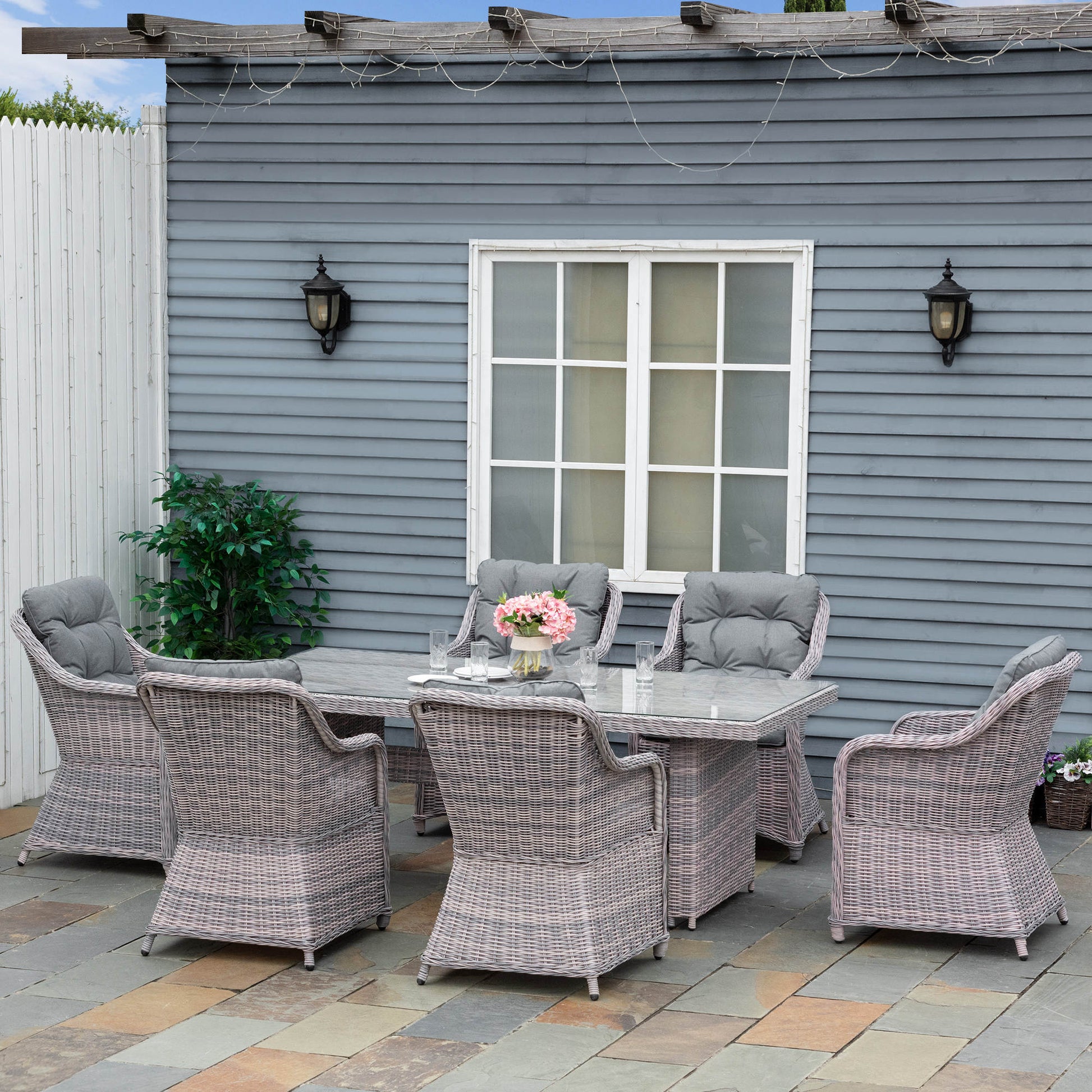 outsunny-7-pcs-outdoor-pe-rattan-dining-table-set-patio-wicker-aluminium-chair-furniture-w-tempered-glass-table-top-grey