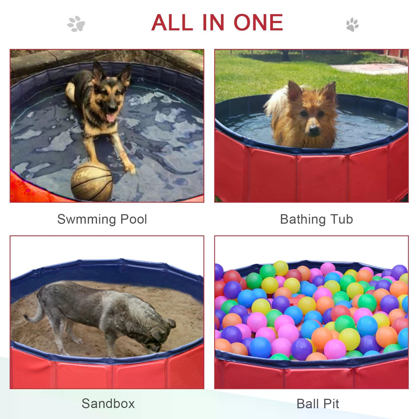 PawHut Pet Swimming Pool, Foldable, 80 cm Diameter-Red