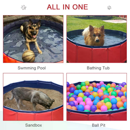 PawHut Pet Swimming Pool, Foldable, 80 cm Diameter-Red