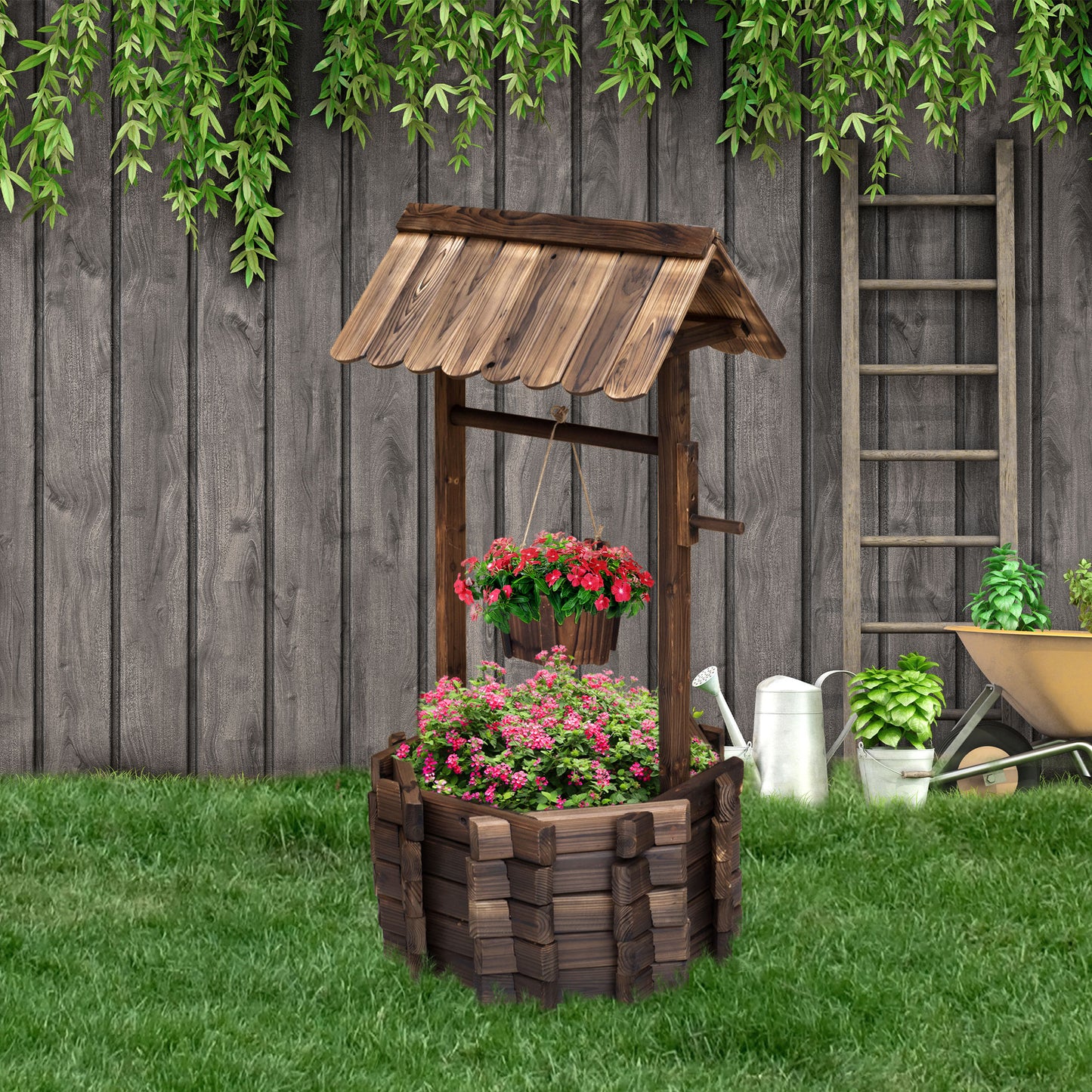 outsunny-wooden-wishing-well-planter-outdoor-flower-pot-backyard-garden-decor-w-bucket