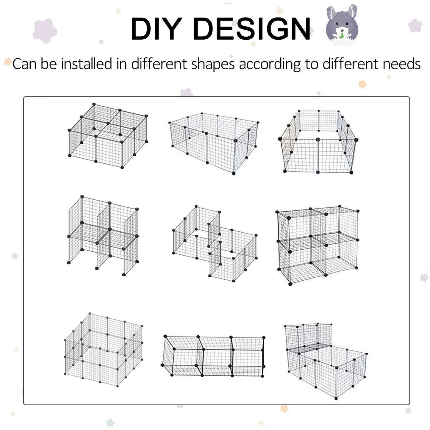 Pawhut 3 Level DIY Pet Playpen Metal Small Animal Cage Guinea Pig Rabbit Ferret Chinchillas Cage 4 Doors Bottom Trays Black