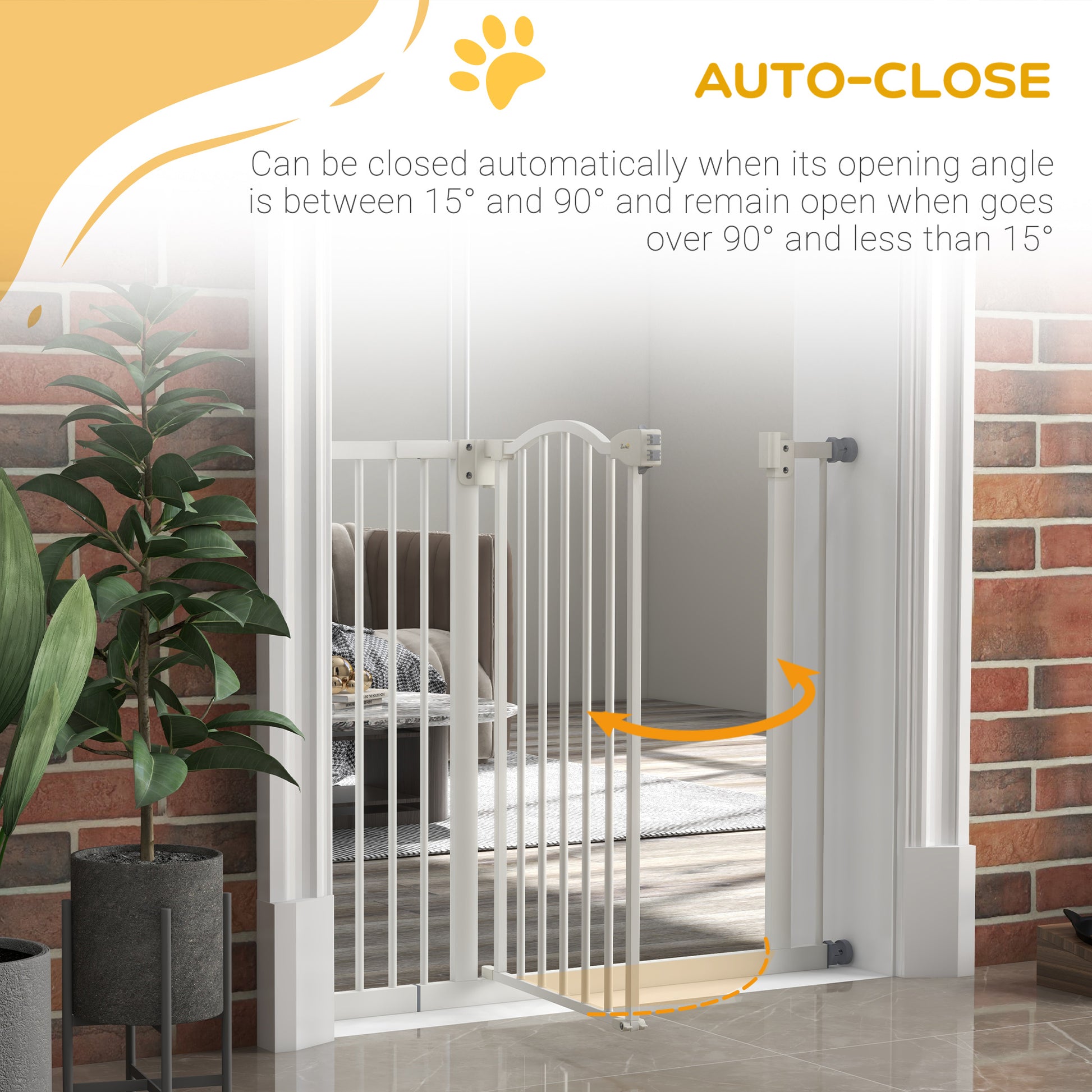 PawHut Metal 74-100cm Adjustable Pet Gate Safety Barrier w/ Auto-Close Door White