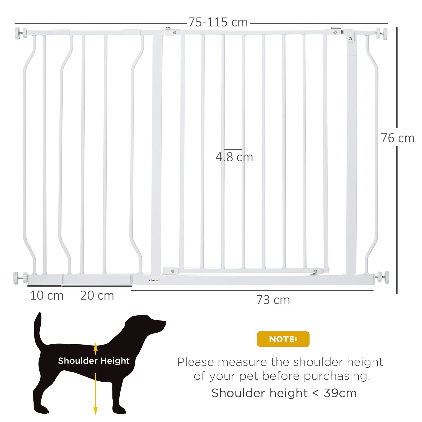 PawHut Expandable Dog Gate with Door pressure,75-115cm Doorway Pet Barrier Fence for Hallways, Staircases, White