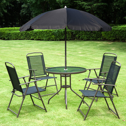 outsunny-6-pcs-garden-patio-furniture-set-bistro-set-texteline-folding-chairs-table-parasol-black