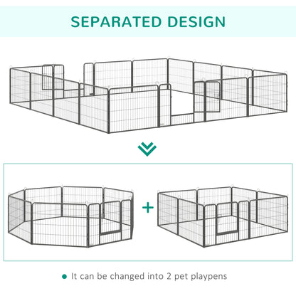 PawHut Heavy Duty Dog Pen with 2 Doors, 16 Panels Dog Playpen, Portable Puppy Pen for Indoors, Outdoors, 60H cm