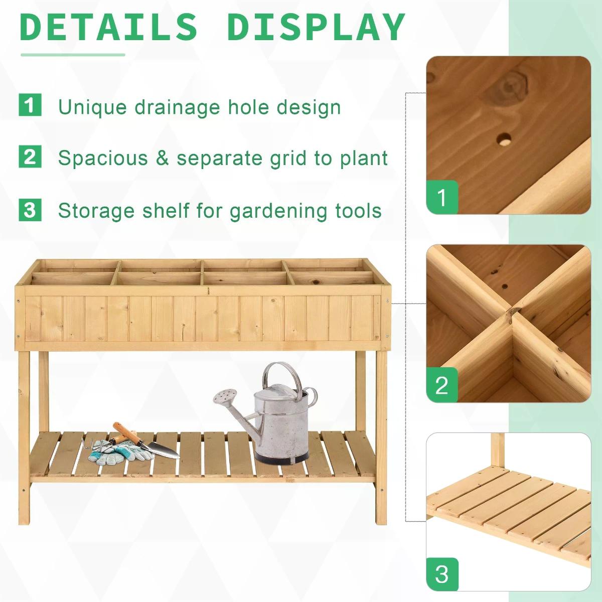 outsunny-garden-wooden-planters-flower-box-raised-rectangular-8-compartment-plant-stand-oak-tone