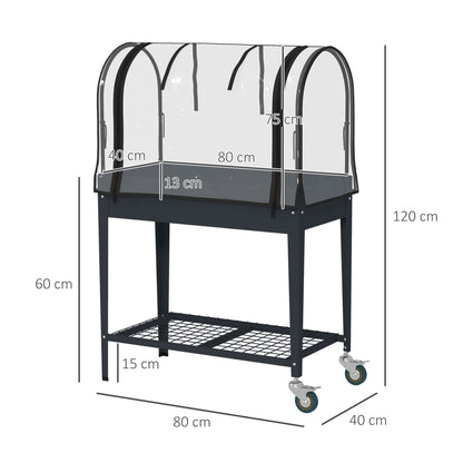 outsunny-raised-planter-with-greenhouse-cover-mobile-elevated-garden-bed-with-wheels-and-bottom-shelf-for-vegetables-dark-grey