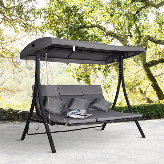 outsunny-steel-pipe-3-seater-outdoor-garden-recliner-swing-chair-grey