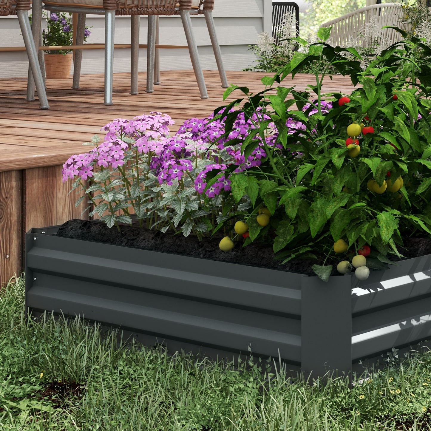 outsunny-set-of-2-291l-raised-garden-bed-elevated-galvanised-planter-box-for-flowers-herbs-100x100x30cm-dark-grey