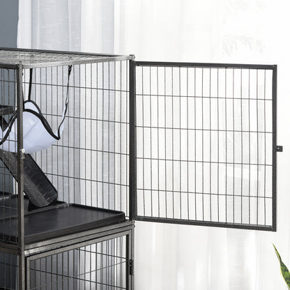 PawHut Small Animal Cage for Chinchilla Ferret Kitten on Wheels with Hammocks Removable Tray, Silver Grey