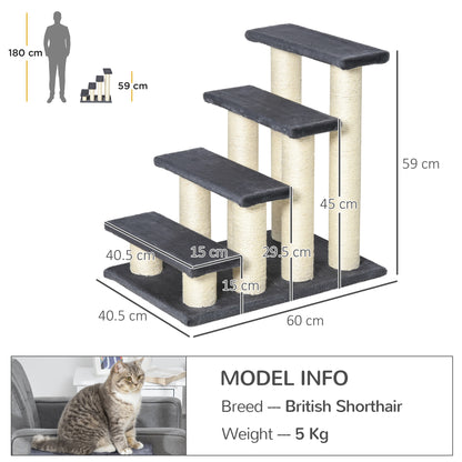 Pawhut Pet Stairs 4 Steps Dog Cat Little Older Animal Climb Ladder Navy Blue