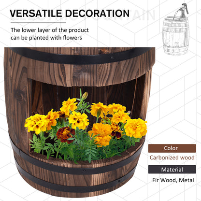 outsunny-wood-barrel-patio-water-fountain-electric-pump-garden-decorative-ornament-with-flower-planter-decor