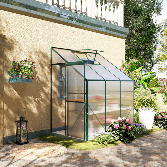 outsunny-walk-in-lean-to-greenhouse-garden-heavy-duty-aluminium-polycarbonate-with-roof-vent-for-plants-herbs-vegetables-green-192-x-127-x-220-cm