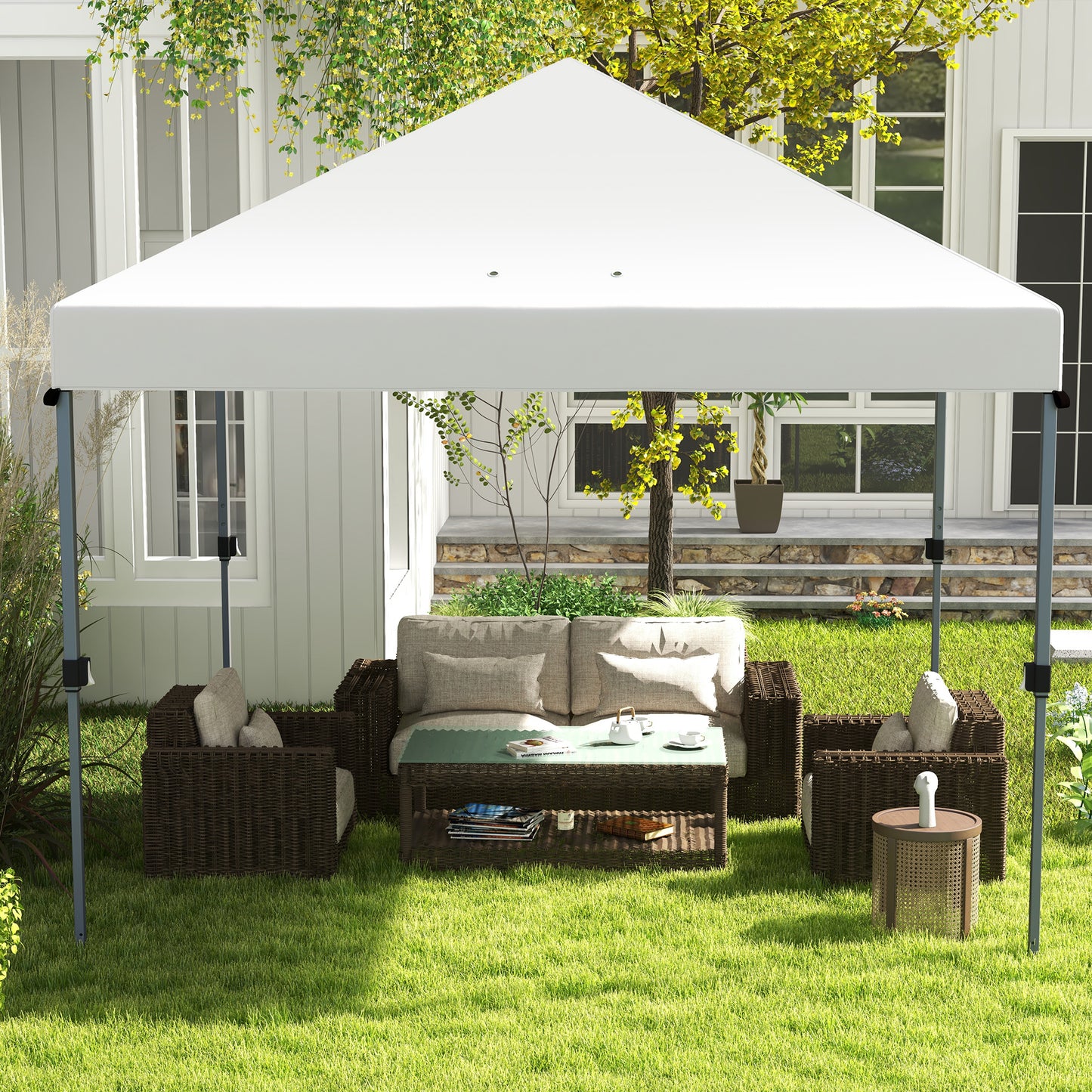 outsunny-3-x-3m-pop-up-gazebo-1-person-easy-up-marquee-party-tent-with-1-button-push-adjustable-straight-legs-wheeled-bag-stakes-ropes-sandbags-instant-shelter-white