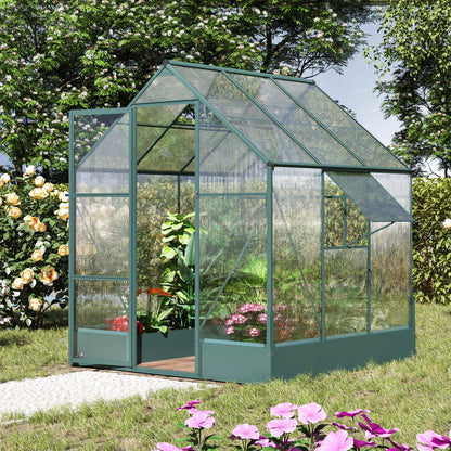 outsunny-garden-walk-in-aluminium-greenhouse-polycarbonate-with-plant-bed-temperature-controlled-window-foundation-6-x-6ft