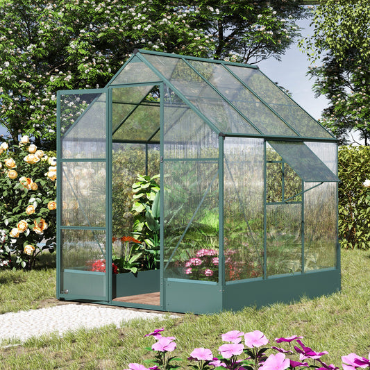 outsunny-garden-walk-in-aluminium-greenhouse-polycarbonate-with-plant-bed-temperature-controlled-window-foundation-6-x-6ft