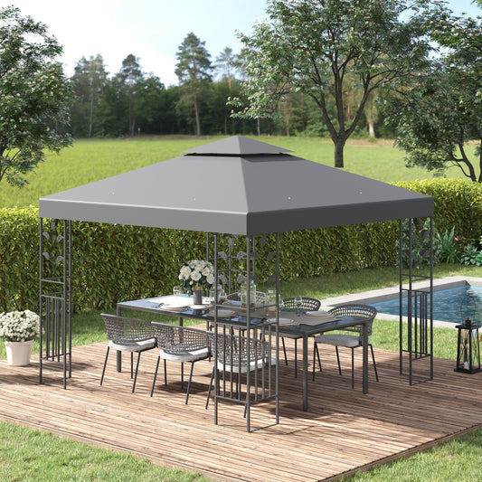 outsunny-3-x-3m-outdoor-garden-steel-gazebo-with-2-tier-roof-patio-canopy-marquee-patio-party-tent-canopy-shelter-vented-roof-decorative-frame-grey