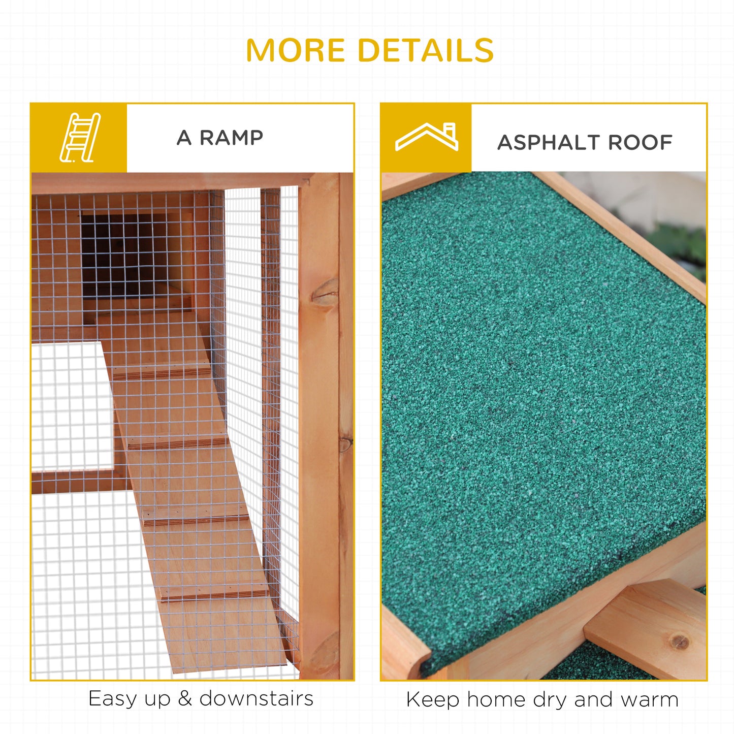 PawHut Wooden Rabbit Hutch and Run Guinea Pig Hutch Outdoor Bunny Cage Pull Out Tray Small Animal House 145 x 45 x 85 cm