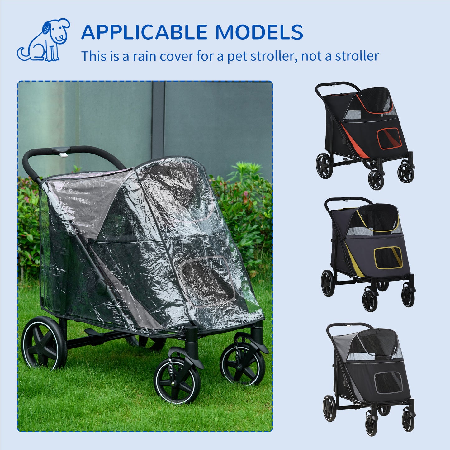 PawHut 4 Wheel Pet Stroller with Rain Cover for Medium and Large Dogs - Black