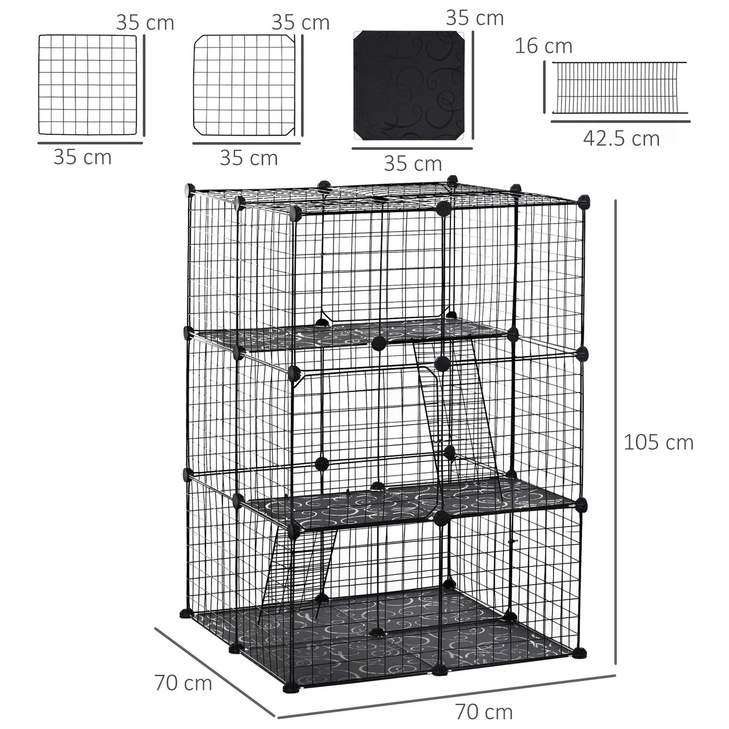 Pet Playpen DIY Small Animal Cage Enclosure Metal Wire Fence 39 Panels with 3 Doors 2 Ramps for Kitten Bunny Chinchilla Pet Mink Black by PawHut