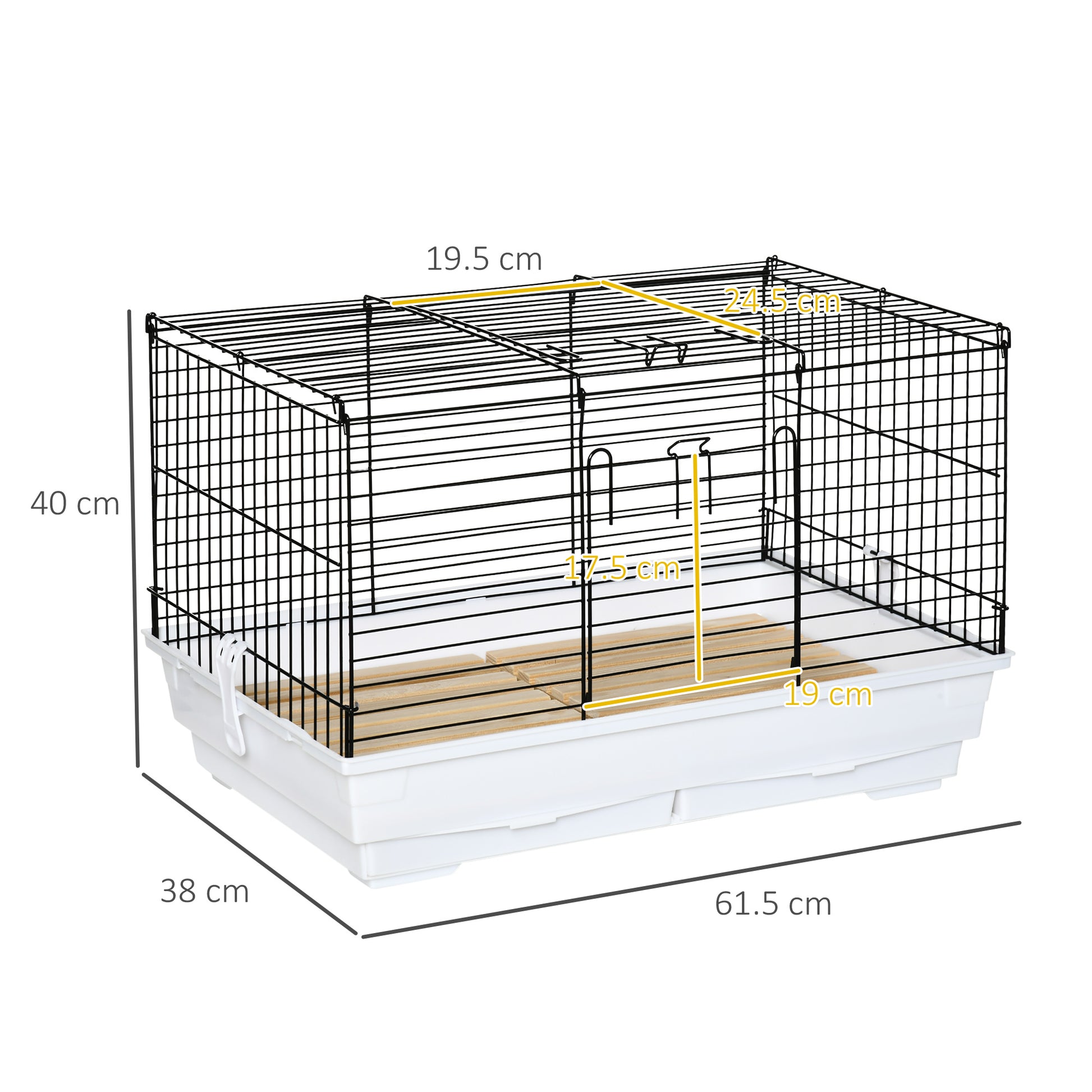 PawHut Indoor Small Animal Cage with Wood Floor, Bunny Guinea Pig House with Removable Tray, 61.5 x 38 x 40 cm, White