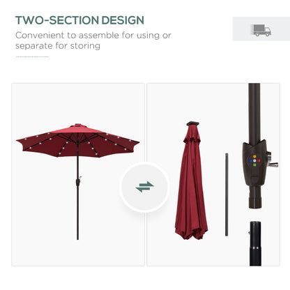 outsunny-2-7m-garden-24-led-light-parasol-solar-outdoor-tilt-sun-umbrella-patio-club-party-event-manual-sun-shade-w-hand-crank-and-8-ribs-red