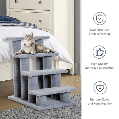 PawHut Pet Stair Pet Steps for Bed Cat Little Older Animal Climb Ladder Portable Pet Access Assistance 63.5x43x60cm Grey