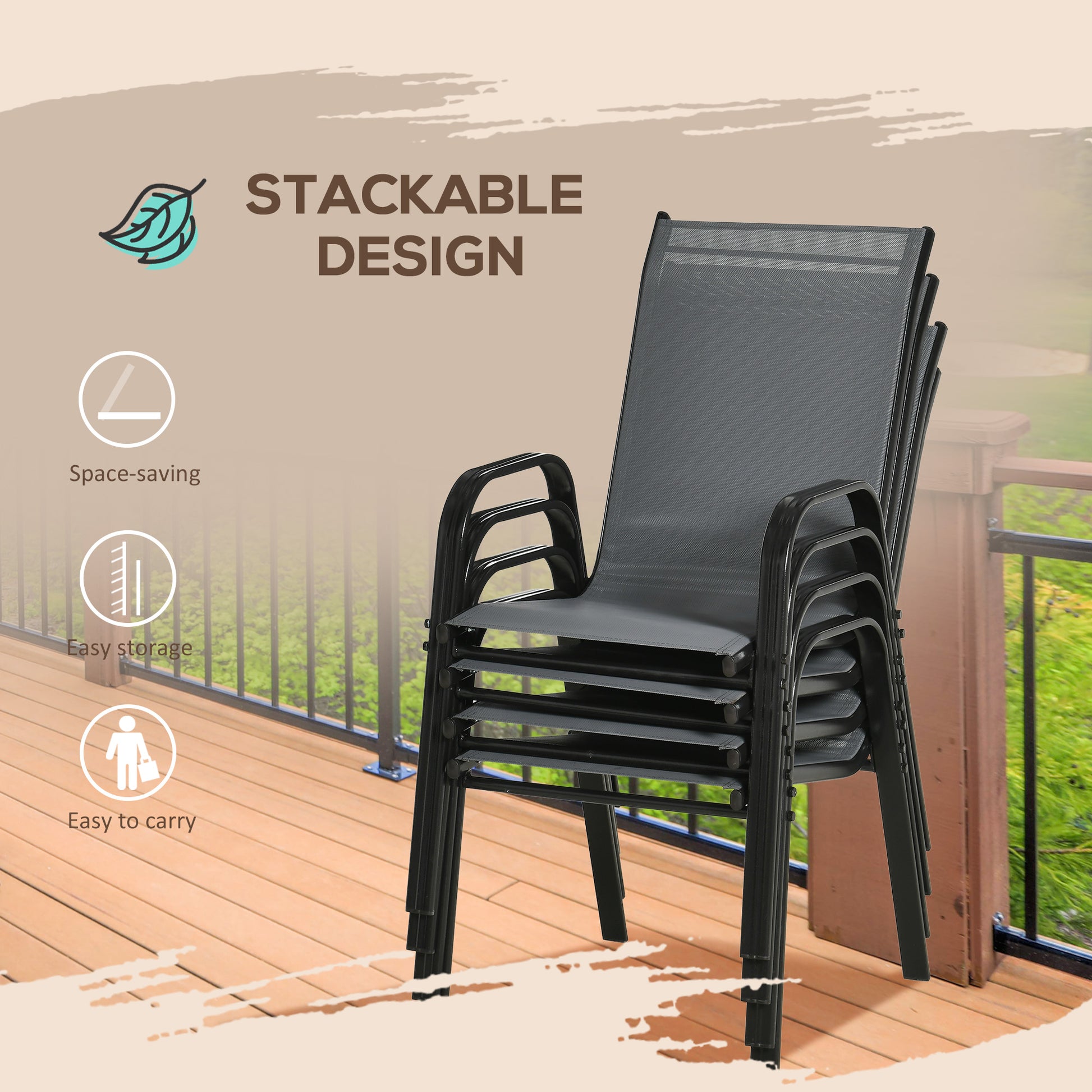 outsunny-set-of-4-garden-dining-chair-set-stackable-outdoor-patio-furniture-set-with-backrest-and-armrest-dark-grey