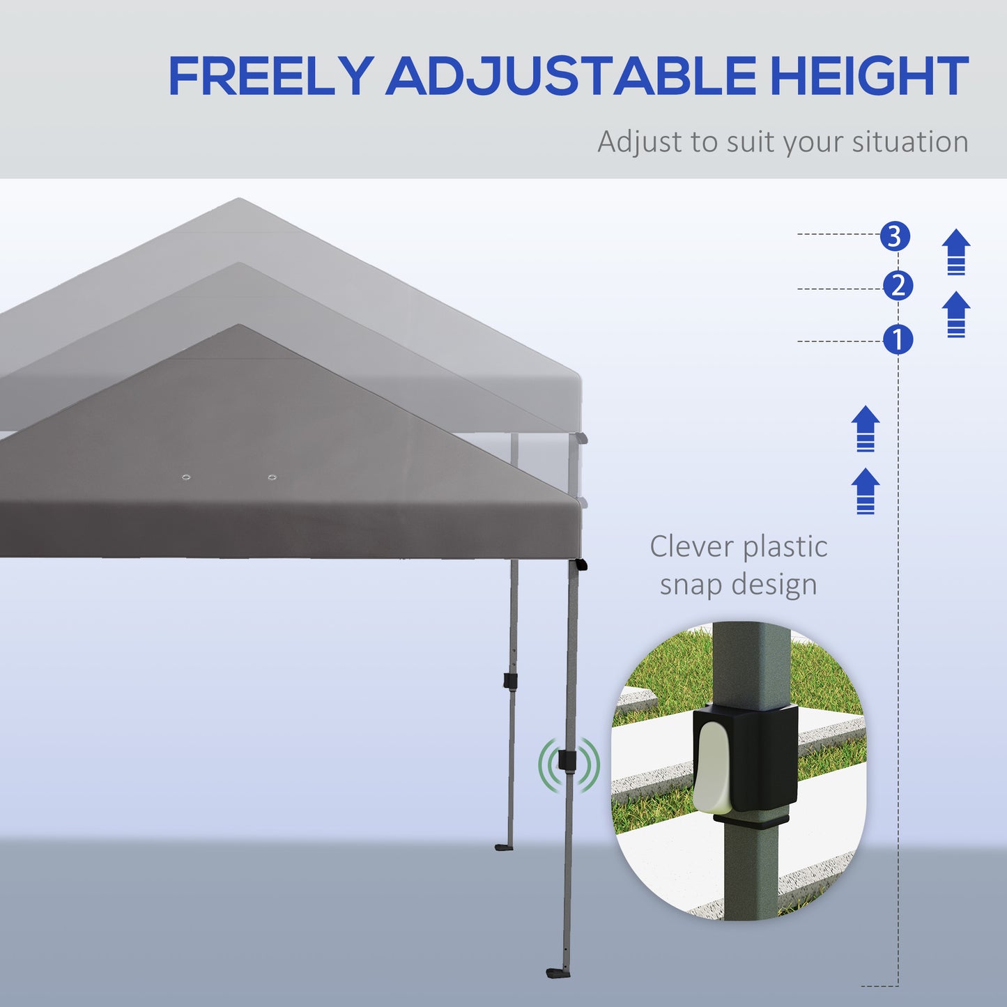 outsunny-3-x-3m-pop-up-gazebo-1-person-easy-up-marquee-party-tent-with-1-button-push-adjustable-straight-legs-wheeled-bag-stakes-ropes-sandbags-instant-shelter-grey