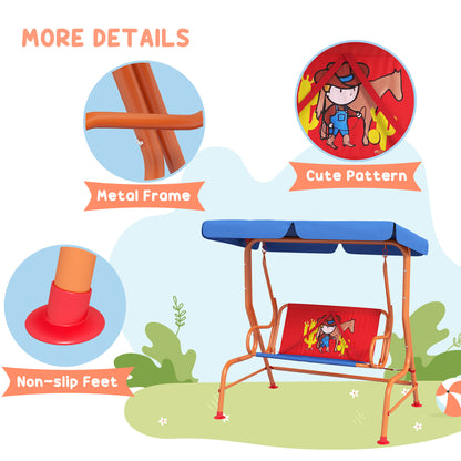 outsunny-two-seater-kids-garden-swing-cowboy-themed-kids-swing-chair-with-adjustable-canopy-safety-belts-for-outdoor-use