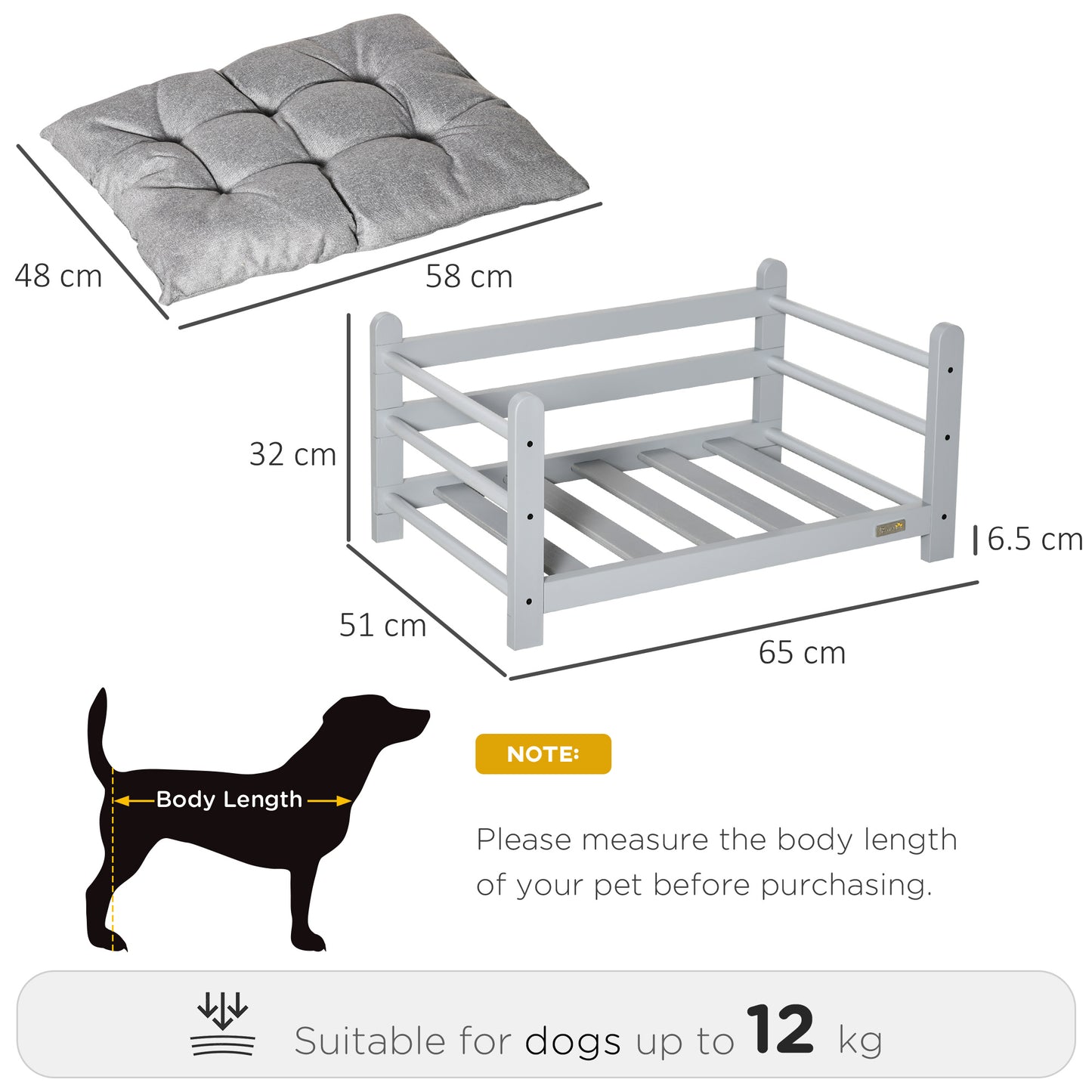 PawHut Pet Bed, Raised Dog Bed, Portable Elevated Cat Dog Sofa for Small Dogs with Soft Washable Cushion, Grey