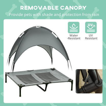 PawHut Raised Dog Bed Waterproof Elevated Pet Cot with Breathable Mesh UV Protection Canopy Grey, for Small & Medium Dogs, 92 x 76 x 90cm