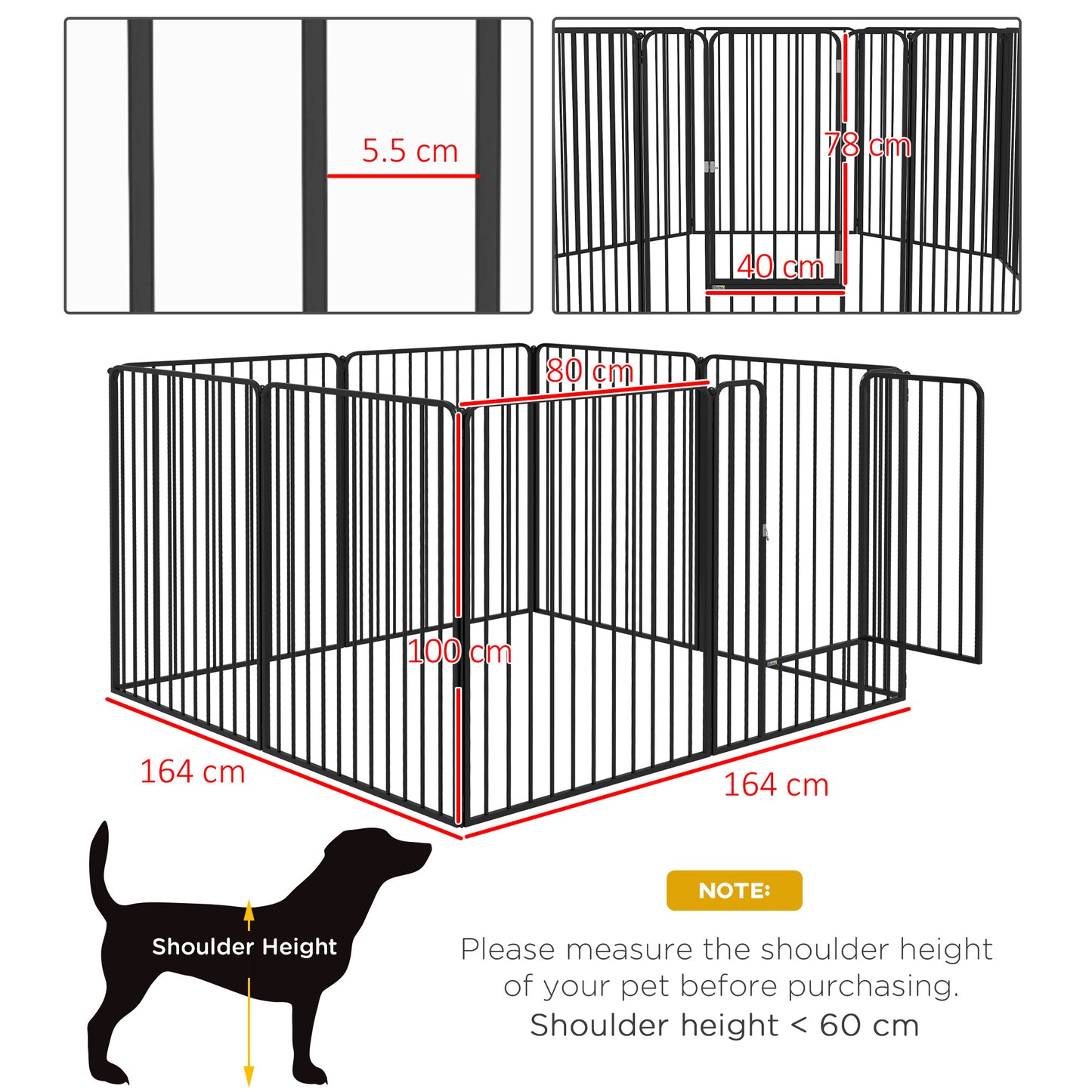 PawHut 8 Panels Heavy Duty Dog Pen, 100cm Height Pet Playpen for Indoor Outdoor, Small Medium Large Dogs