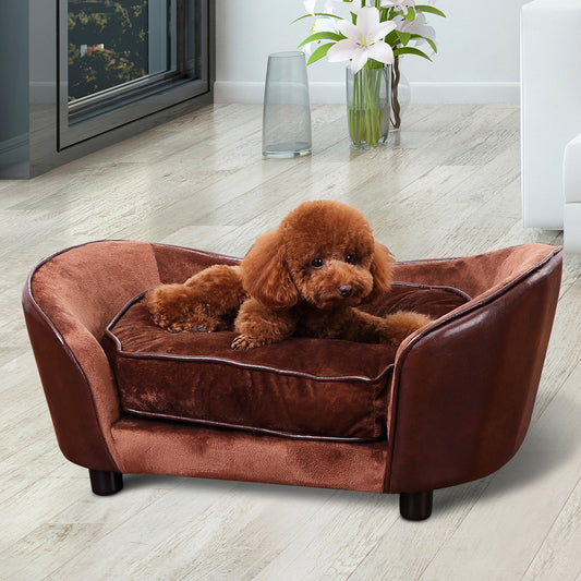 PawHut Dog Sofa Chair with Legs, Pet Couch with Soft Cushion for Small Dogs Cats, Brown, 78 x 57 x 35.5 cm